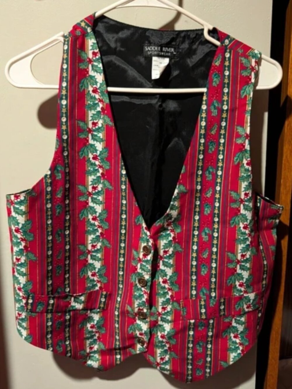 80s Saddle River Sportswear Women's Vintage Holly Christmas Vest Cotton Size M